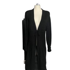 Christopher &. Banks, Duster Cardigan Sweater With Front Tie, Black, Size XL